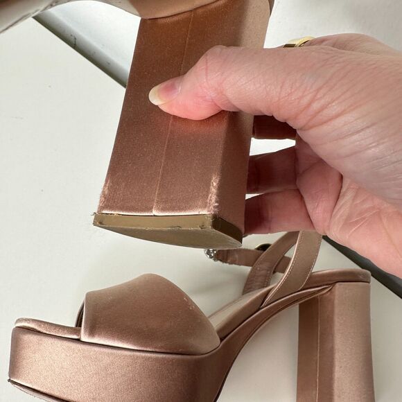 Miu Miu Nude Calzature Donna Satin Crystal Ankle Strap Platform Block Heels 10.5 - Picture 12 of 16
